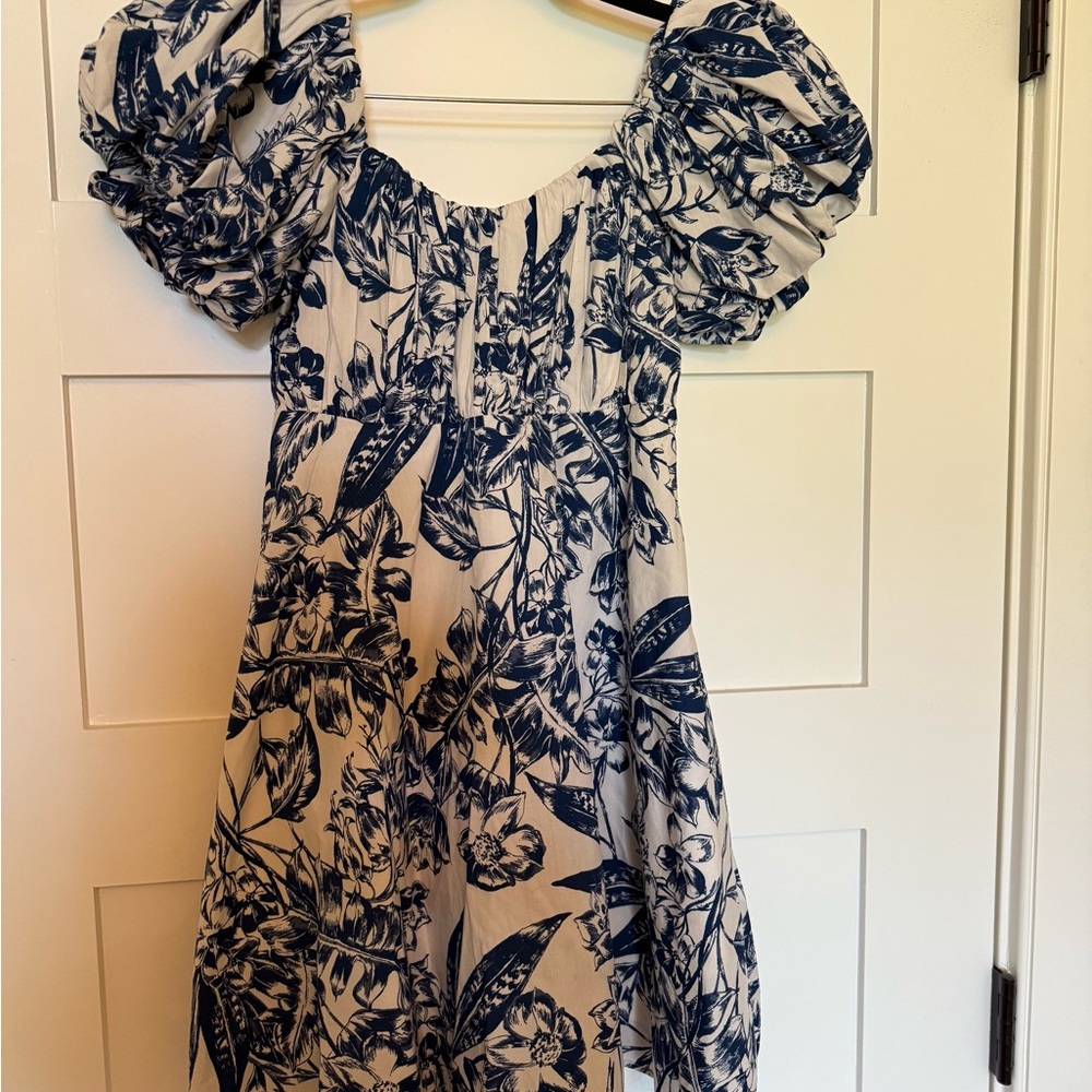 Abercrombie blue floral puff sleeve mini dress XS